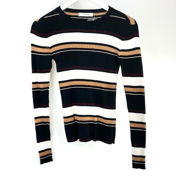 Frame Black Striped Ribbed Black Sweater - Picture 2 of 10